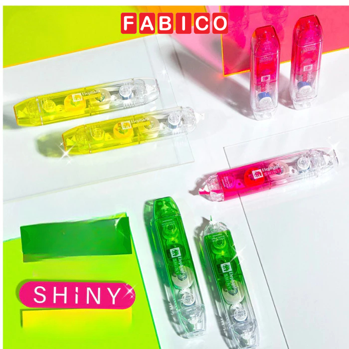 Băng Keo Đánh Dấu 2 trong 1 Màu Dạ Quang Elephant SHINY Băng Keo Xóa 5M X 5MM (3 màu)