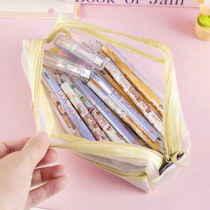 Bóp Viết Lưới Trong Suốt KinhShion Túi Đựng Bút 1 Ngăn Có Khóa Kéo Tiện Lợi