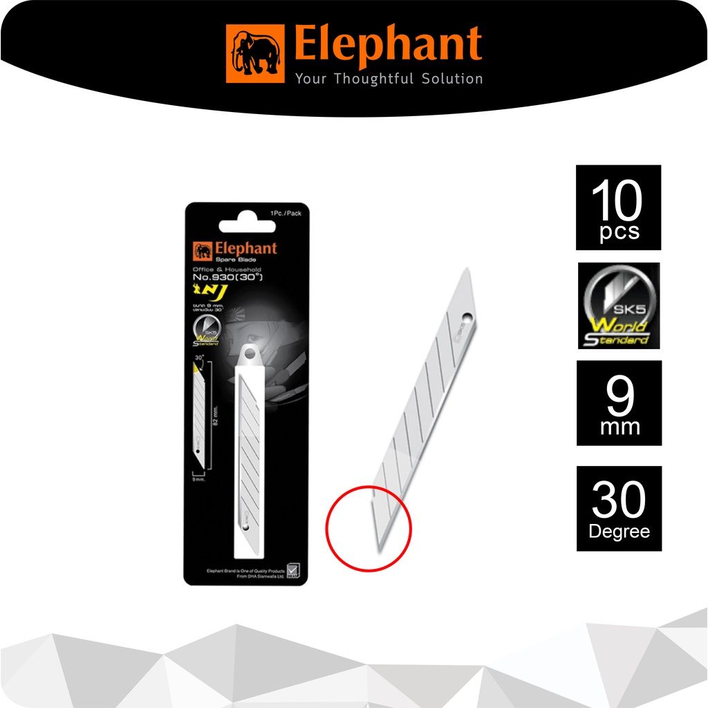 6 Lưỡi Dao Rọc Giấy Elephant 9mm 30° NO.930 Thái Lan