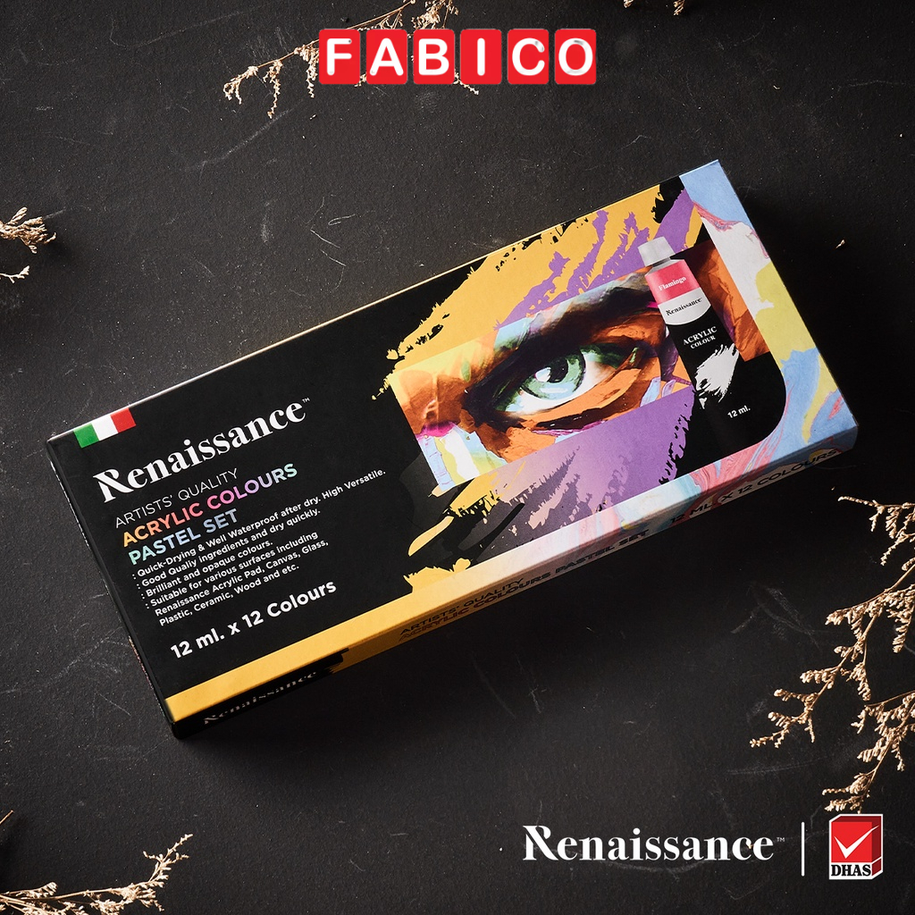 Bộ Màu Vẽ Nước Pastel Acrylic Renaissance 12 màu x 12ml Cao Cấp Dạng Tuýp