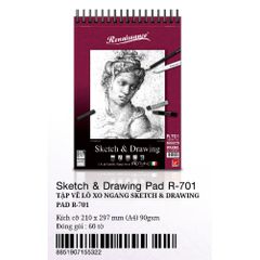 Tập 60 tờ giấy vẽ A4 90gsm gáy lò xo, vẽ chì phác thảo Sketch & Drawing Pad