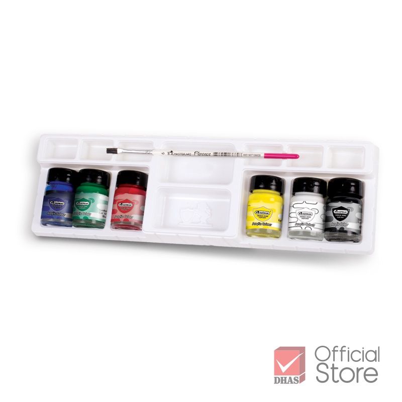Set 6 màu nước acrylic Master Art cao cấp, vẽ không trôi trên mọi chất liệu, lọ 15ml kèm khay và cọ vẽ