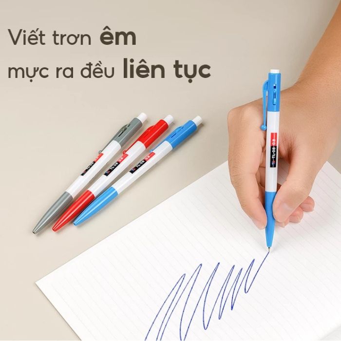 Combo 5 Cây Bút Bi Thiên Long TL-08, Ngòi 0.8mm Mực Xanh/Đỏ/Đen