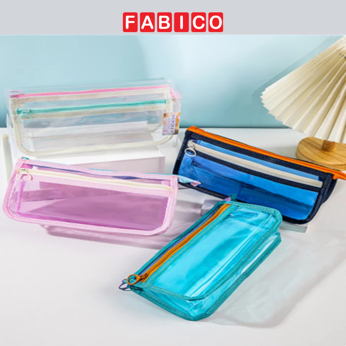 Bóp Viết Trong Suốt Kinhshion C6-274 Túi Viết Nhựa Trong 2 Ngăn Khoang Rộng