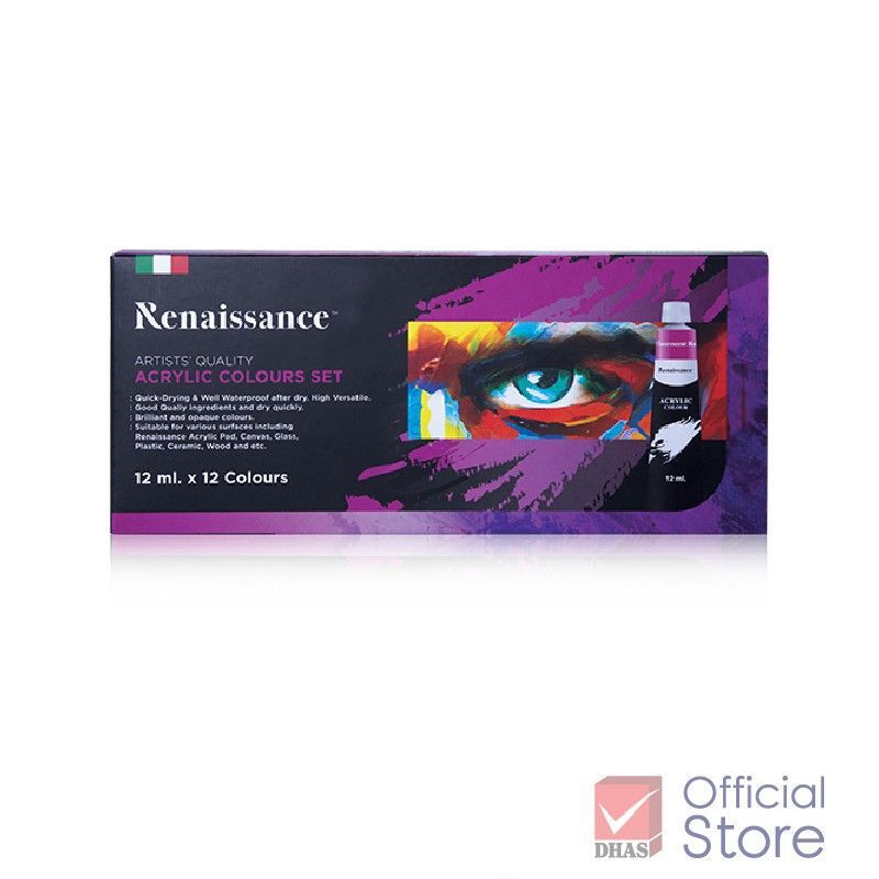 Bộ màu vẽ Acrylic dạng tuýp Renaissance, màu vẽ Acrylic 12/24 màu x 12 ML