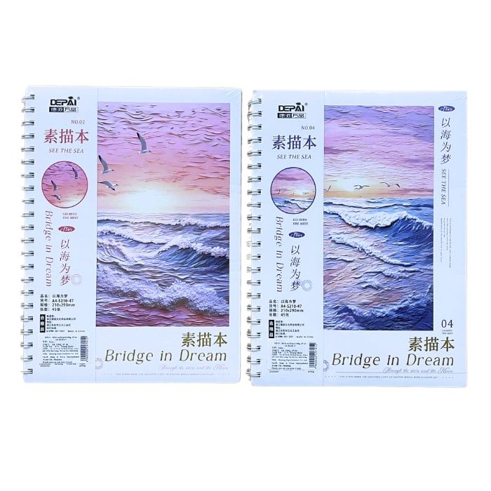 Sổ vẽ phác thảo Depai 100gsm 45 Tờ - Gáy lò xo A4 - Sổ vẽ không kị tẩy 100gsm