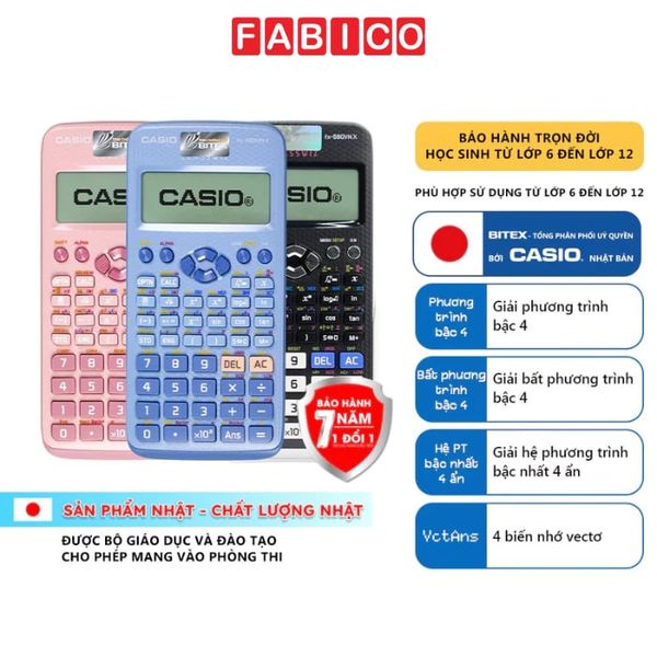 Máy Tính Casio FX-580VN cho học sinh cấp 3 cấp 2 chuyên dụng cho phòng thi dành cho thi đại học và chuyển cấp