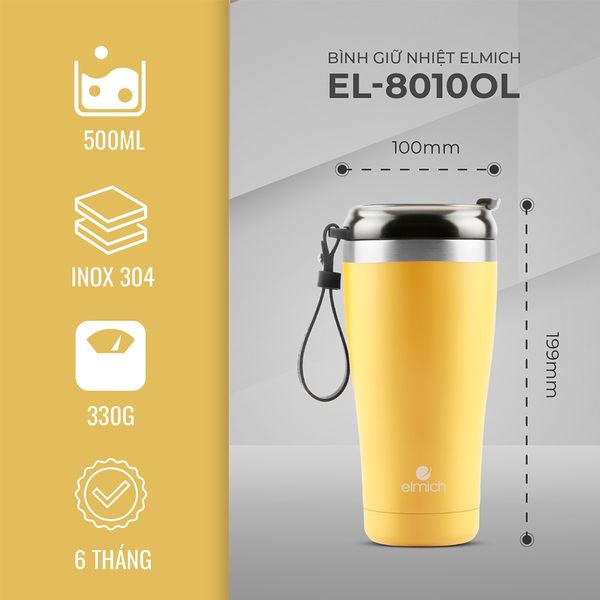 (CHÍNH HÃNG) CỐC GIỮ NHIỆT INOX 304 ELMICH EL-8010OL DUNG TÍCH 500ML