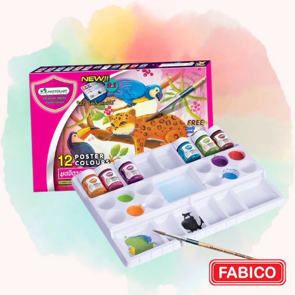 Bộ Màu nước 12 màu 15ML Poster MasterArt kèm khay pha màu và cọ vẽ