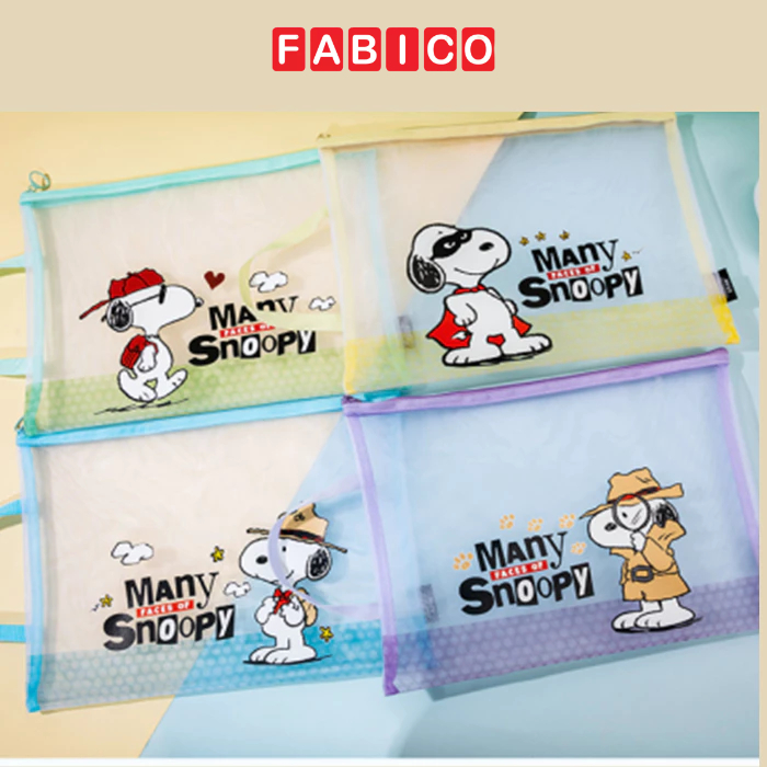 Túi Lưới Trong Suốt Many Faces Of Snoopy - Kinhshion KT41082 Khóa Kéo Chắc Chắn Đựng Tài Liệu