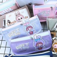 Bóp Viết Vải SHU Labubu Nhiều Màu 3 Ngăn Chống Nước Họa Tiết Dễ Thương