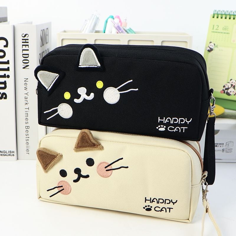 Bóp Viết Vải Hình Mèo. Hộp Bút Cute Ngăn Rộng Dễ Thương
