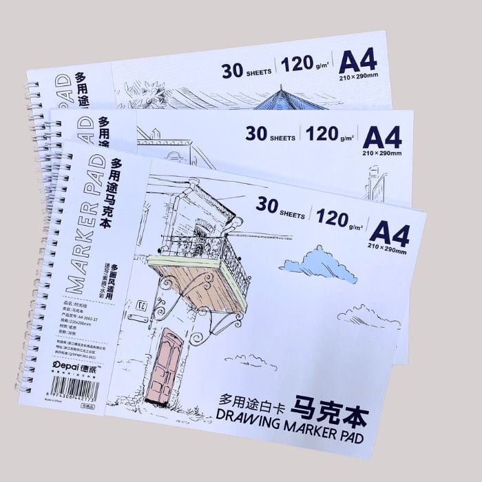 Sổ Vẽ Lò Xo A4 Depai 30 Tờ 120gsm Vẽ Màu Marker, Màu Dạ Depai Drawing Marker Pad