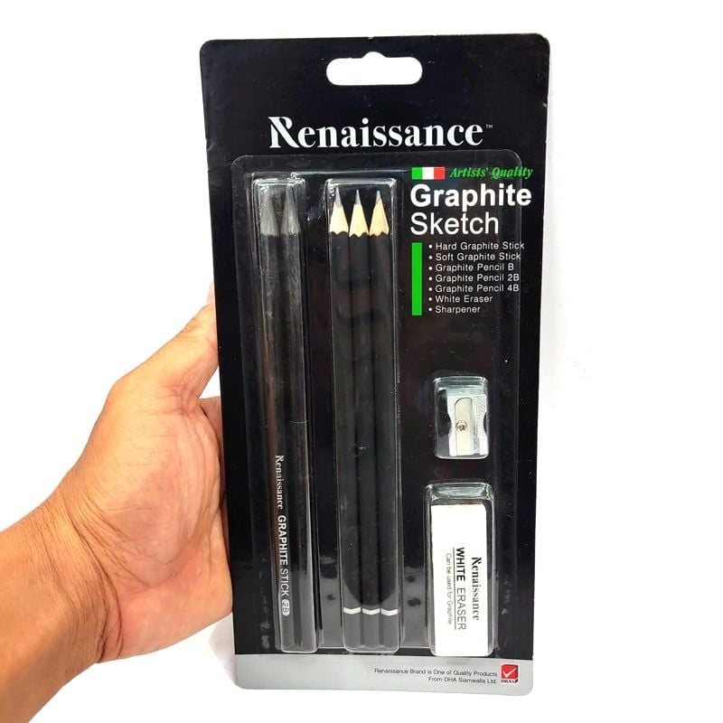 Bộ Bút Chì Gỗ B, 2B, 4B Graphite Sketch_Gôm_Đồ Chuốt Renaissance