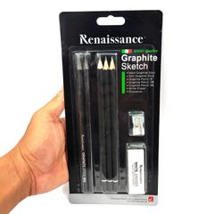 Bộ Bút Chì Gỗ B, 2B, 4B Graphite Sketch_Gôm_Đồ Chuốt Renaissance