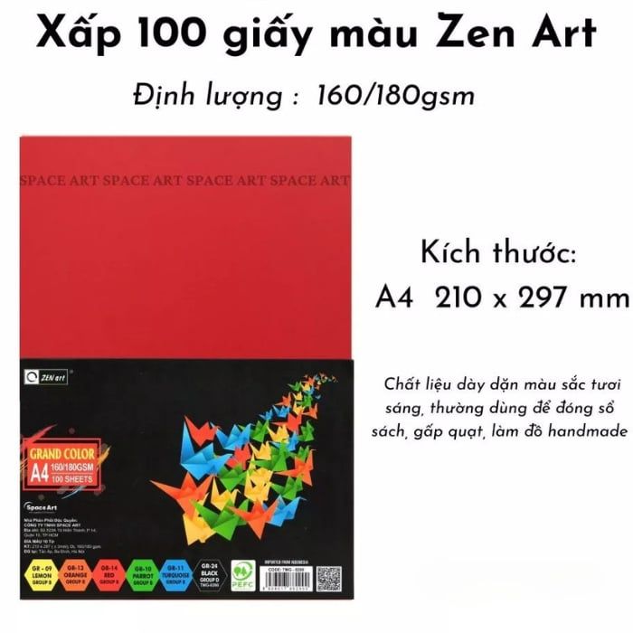 Giấy Bìa Cứng ZEN ART - Bìa Màu Grand Color A4 Giấy Dày 160/180gsm