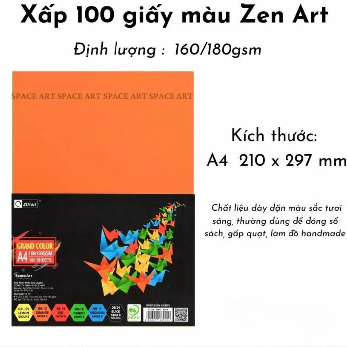 Giấy Bìa Cứng ZEN ART - Bìa Màu Grand Color A4 Giấy Dày 160/180gsm