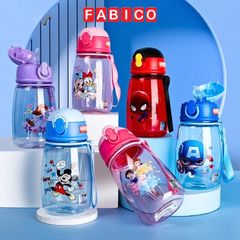 Bình Đựng Nước Có Dây Kèm Ống Hút Silicone Họa Tiết Disney Dễ Thương Cho Bé