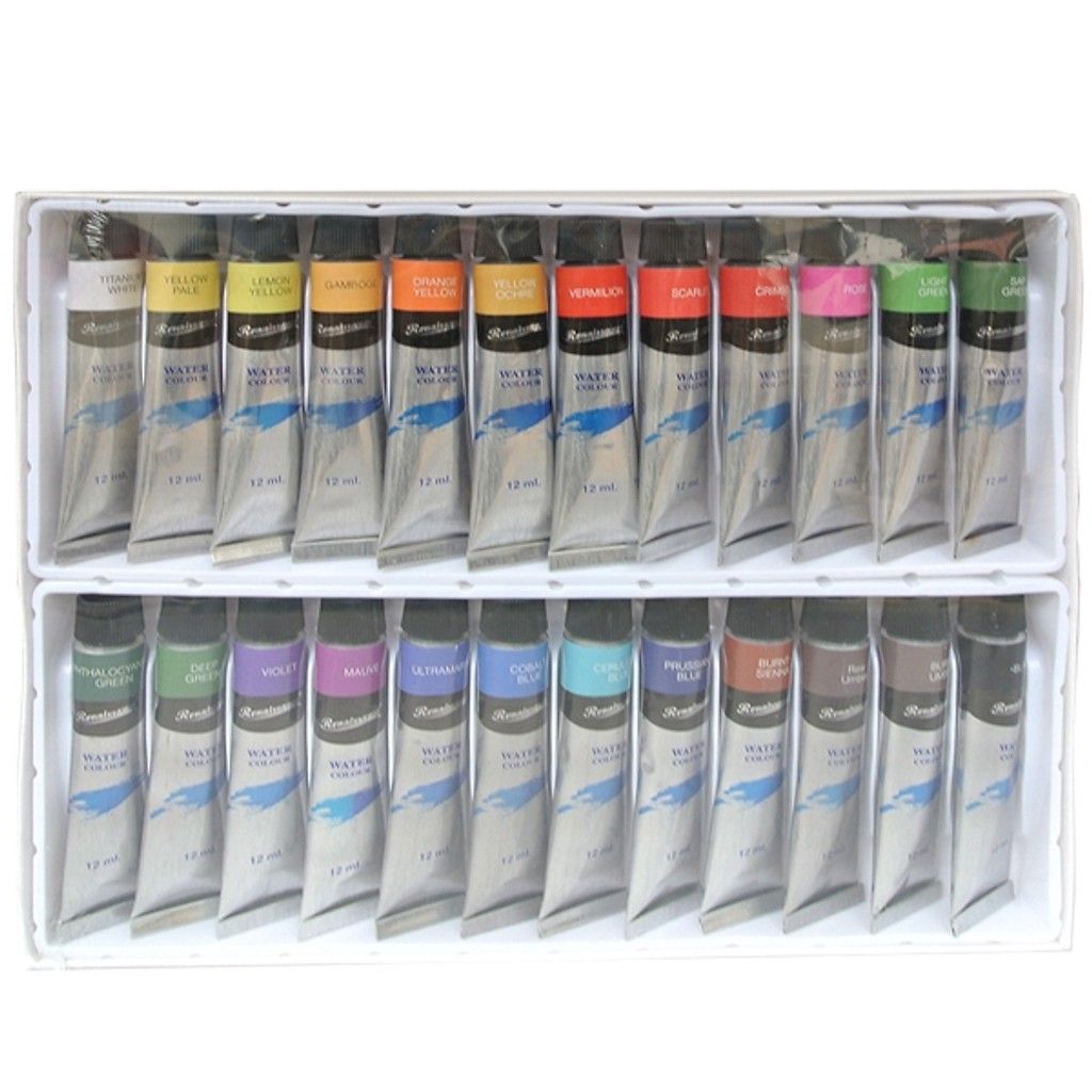 Bộ Màu Nước 12/24 Màu Nước Dạng Tuýp, Màu Cao Cấp Thể Tích 12ml Dùng Tô Vẽ Lên Tranh, Vải,Đá,Tường