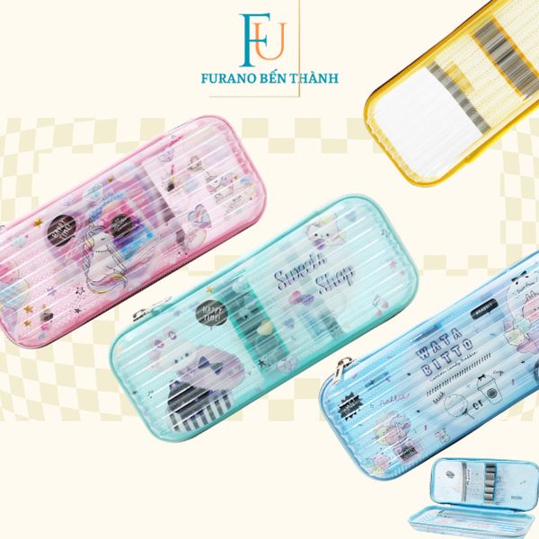 Hộp Đựng Bút, Bóp Viết Nhựa Trong Màu Pastel Dễ Thương