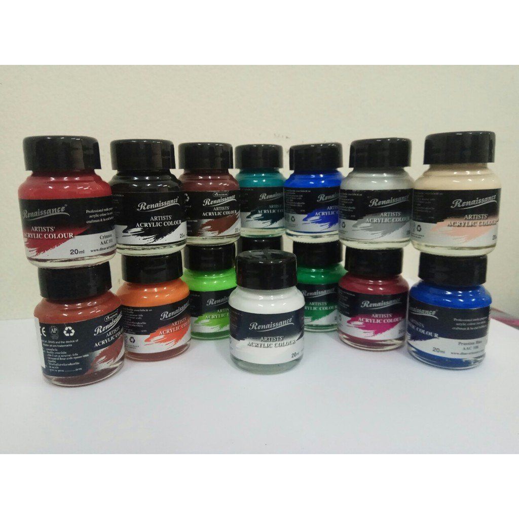 Lọ màu nước Acrylic, sơn acrylic 20ml Renaissance không trôi vẽ vải/đá/tường/ly sứ/tranh