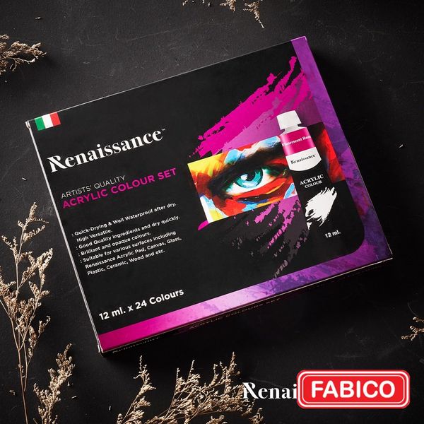 Bộ màu vẽ Acrylic dạng tuýp Renaissance, màu vẽ Acrylic 12/24 màu x 12 ML