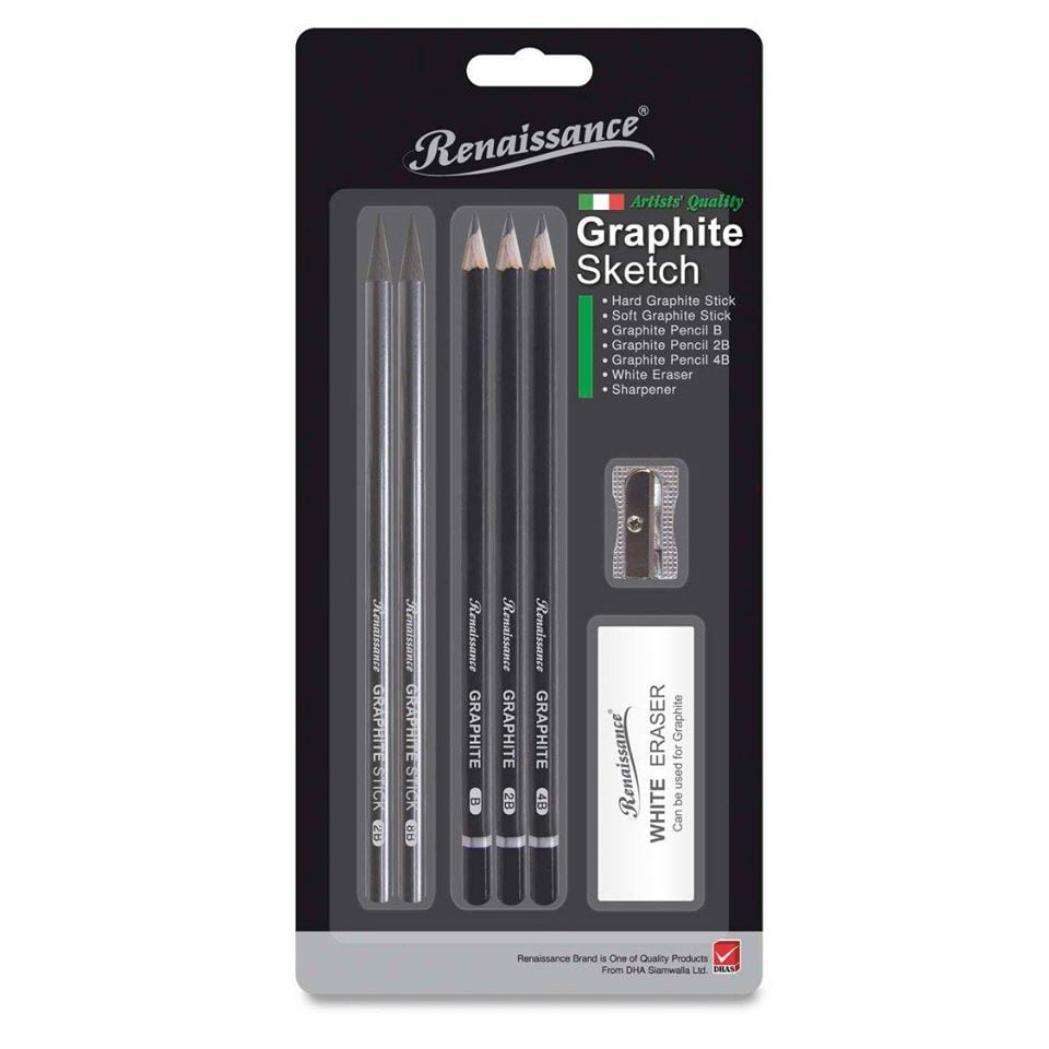 Bộ Bút Chì Gỗ Renaissance Graphite Sketch B, 2B, 4B Kèm Chuốt