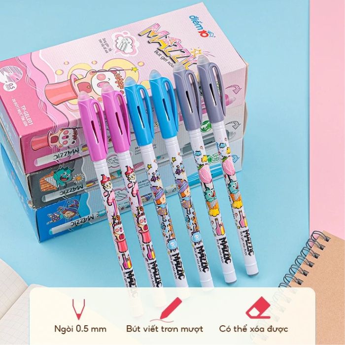 Combo 5 Bút Gel Xóa được TL TP-GELE01 Mực Xanh/Tím/Đen