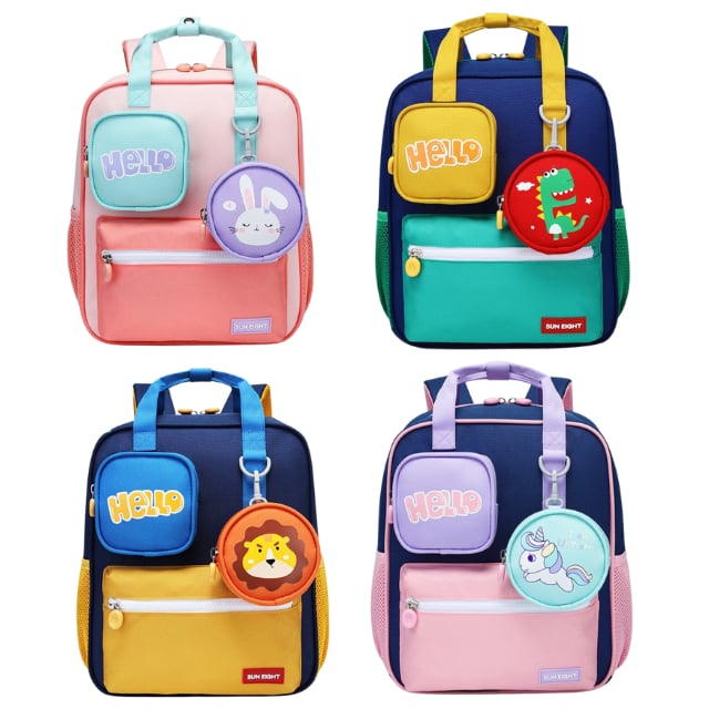 Ba Lô, cặp xách Sun Eight Có Bóp Viết Nhiều Ngăn Kéo Bé Trai Bé Gái Học Mầm Non, Tiểu Học