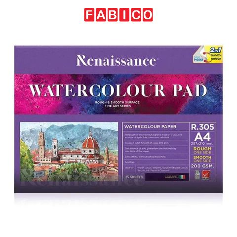 Tập Giấy Vẽ Màu Nước 15 Trang 200Gsm Renaissance Rough & Smooth Surface Fine Art Series