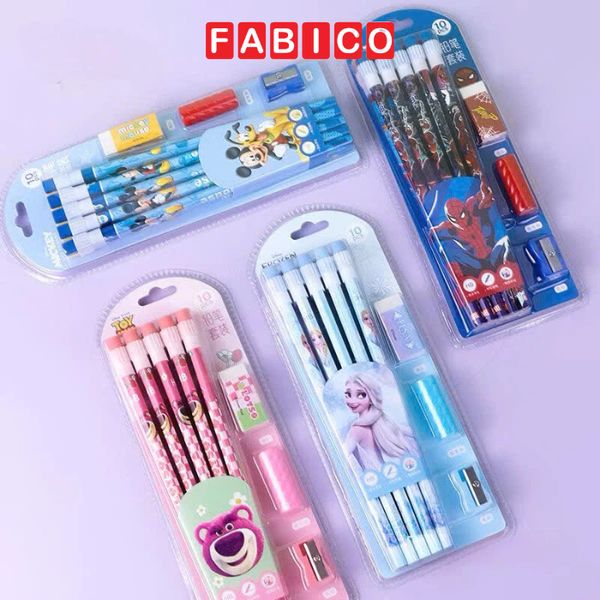 Set 12 Bút Chì Gỗ HB Kèm Đầu Tẩy Và Gọt Bút Chì Disney Dễ Thương