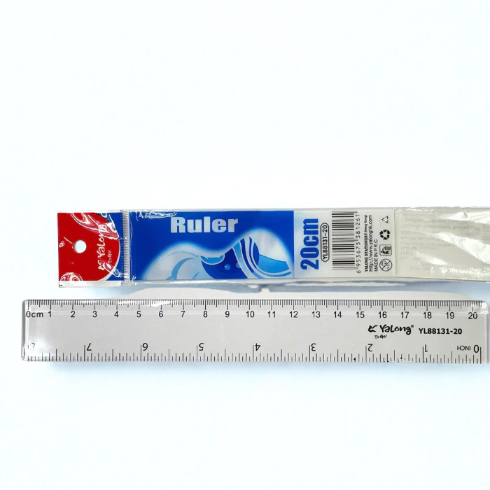 Thước Kẻ Trong Suốt Yalong 20cm - Chất Liệu PS Bền Chống Trầy Xước - Phù Hợp Với Học Sinh Dân Văn Phòng Học Tập YL88131