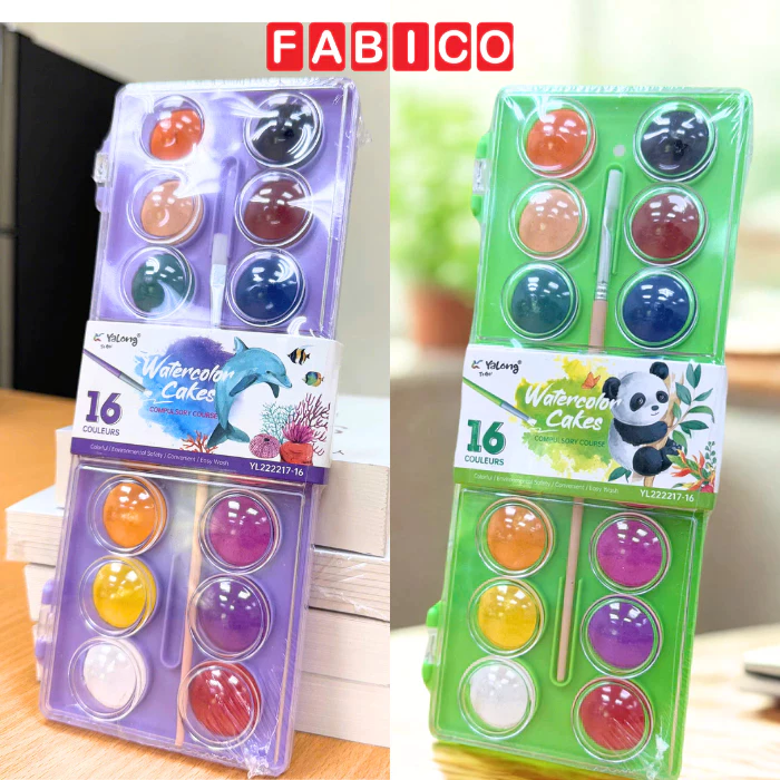 Bộ Màu Nước Dạng Nén Water Color Cake Yalong 16 Màu Tươi Đậm Mịn Dễ Hòa Tan Tô Màu Vẽ Tranh Học Sinh Chuyên Nghiệp