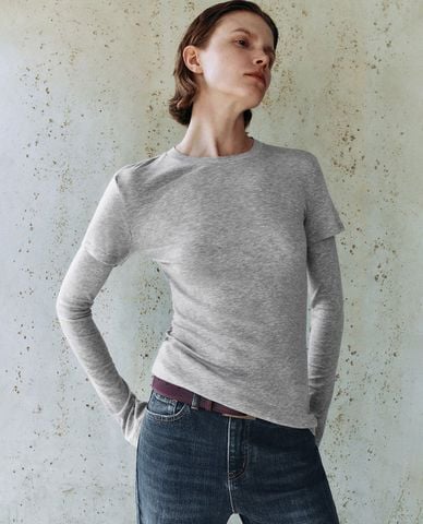  URBAN REVIVO - Áo thun nữ tay dài 2 trong 1 