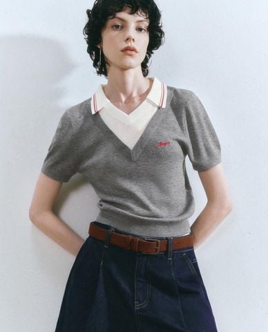  URBAN REVIVO - Áo dệt kim nữ cổ bẻ thanh lịch 