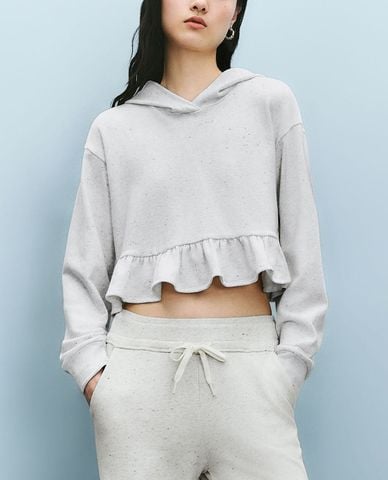  URBAN REVIVO - Áo hoodie nữ phối mũ phom croptop 
