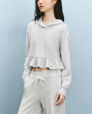  URBAN REVIVO - Áo hoodie nữ phối mũ phom croptop 