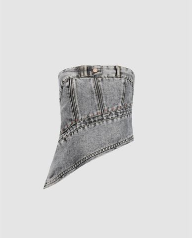  URBAN REVIVO - Áo kiểu nữ denim cúp ngực thời thượng 