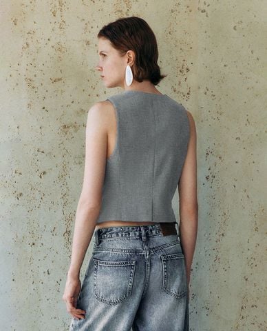  URBAN REVIVO - Áo khoác gilet nữ cổ V thanh lịch 