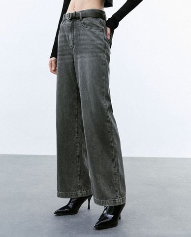  URBAN REVIVO - Quần jeans nữ ống rộng thời trang 