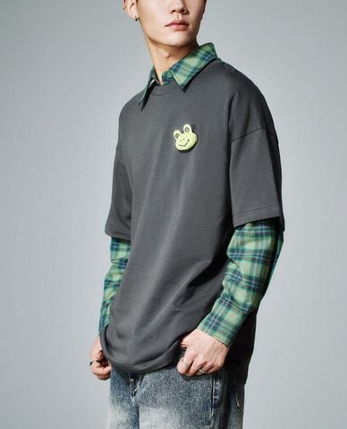  URBAN REVIVO - Áo thun nam cổ tròn tay ngắn trẻ trung 