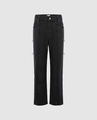  URBAN REVIVO - Quần jeans nam ống đứng phối tua rua 