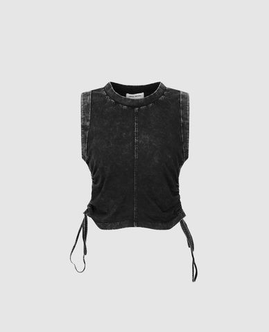  URBAN REVIVO - Áo sát nách nữ cổ tròn phom croptop 