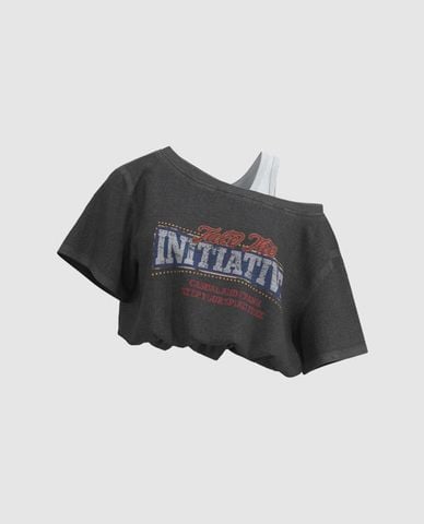  URBAN REVIVO - Áo croptop nữ trễ vai cá tính 