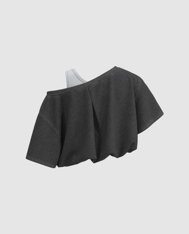  URBAN REVIVO - Áo croptop nữ trễ vai cá tính 