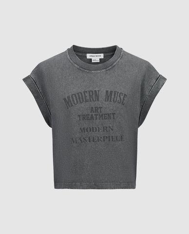  URBAN REVIVO - Áo croptop nữ cổ tròn tay ngắn 