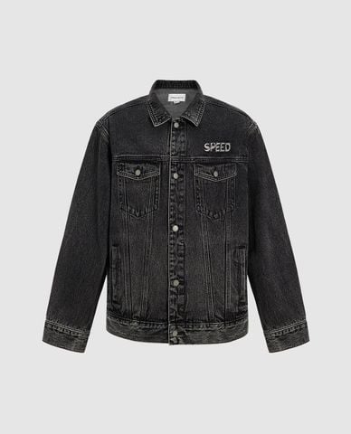  URBAN REVIVO - Áo khoác denim nam cổ bẻ tay dài Button Up Loose 