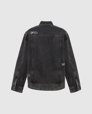  URBAN REVIVO - Áo khoác denim nam cổ bẻ tay dài Button Up Loose 