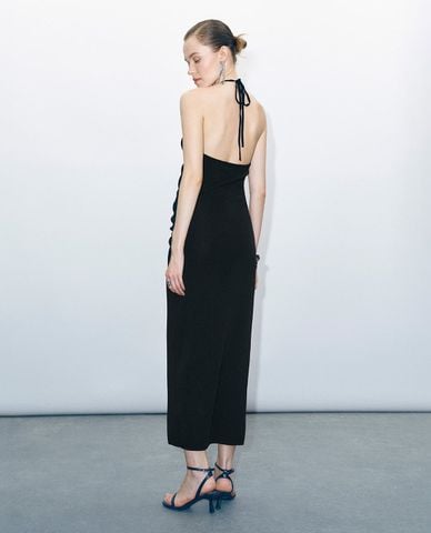  URBAN REVIVO - Đầm dệt kim sát nách phom midi Halter Neck Ruched 