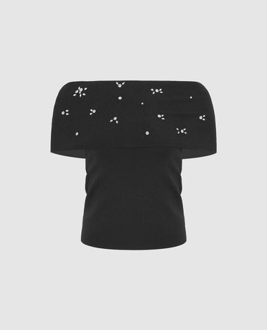  URBAN REVIVO - Áo trễ vai nữ đính đá 